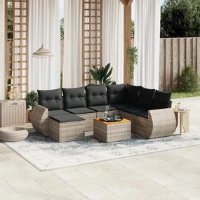 Set divano da giardino 8 pz con cuscini grigio in polyrattan