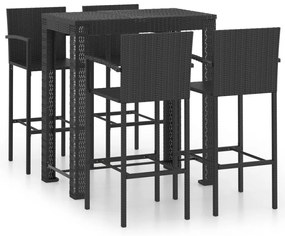 Set bar da giardino 5 pz con braccioli in polyrattan nero