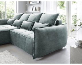 Divano angolare verde allungabile/con contenitore (con penisola a sinistra/con chaise lounge) e rivestimento in velluto Campo – ELTAP