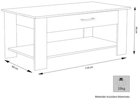 BERRY - tavolino da salotto moderno cm 110 x 60 x 44 h