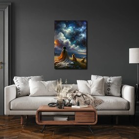 Quadro su tela – Figura con volpe e cane sotto le stelle