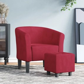 Poltrona Cabriolet Con Poggiapiedi Rosso Vino İn Velluto /
