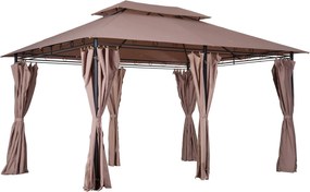 Gazebo da Giardino 4x3m in Acciaio Doppio Tetto  Cachi...