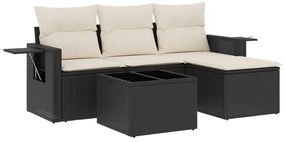 Set Divani da Giardino 4 pz con Cuscini Nero in Polyrattan