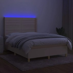 Letto a Molle con Materasso e LED Crema 140x200 cm in Tessuto