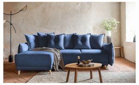 Divano letto angolare in velluto a coste blu scuro (variabile) Lazy Lukka - Miuform