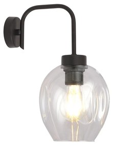 Applique Moderna 1 Luce Auriga In Accaio Nero E Vetro Trasparente