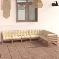 Set Divani da Giardino 7 pz Cuscini Miele in Massello di Pino 3076797