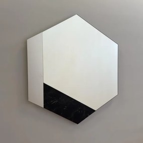 Specchio 70x80 cm decori foglia argento e marmo laminato nero - CHARLIE