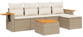 Set divano da giardino 6 pz con cuscini beige in polyrattan