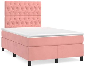 Letto a molle con materasso e led rosa 120x190 cm in velluto