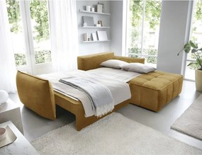 Divano angolare giallo allungabile/con contenitore (con penisola a destra/con chaise lounge) e rivestimento in velluto Campo – ELTAP