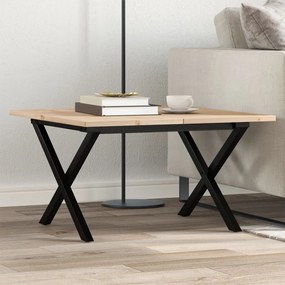 Tavolino Da Salotto Telaio A X 70x70x40 Cm Legno Pino E Acciaio /
