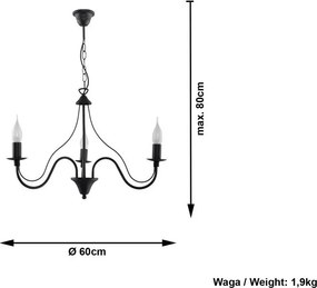 Lampadario nero in metallo ø 60 cm Fiorano – Sollux