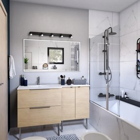 Mobile da bagno sospeso sotto lavabo L 140 x H 25 x P 35 cm bianco laccato, 1 cassetto Neo, Maniglie acquistabili separatamente