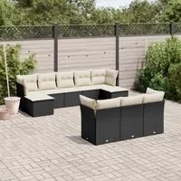 Set Divani da Giardino 10pz con Cuscini in Polyrattan Nero 3250165