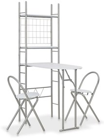 Set Tavolo Sedie Pieghevoli Con Scaffale 3pz Mdf Acciaio Bianco /