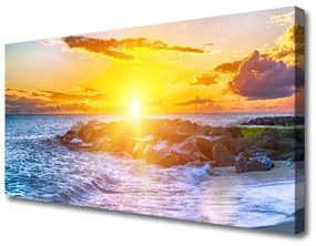 Foto quadro su tela Costa del mare al tramonto 100x50 cm