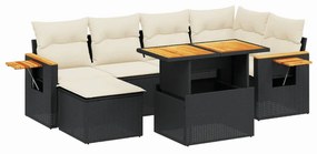 Set divani da giardino con cuscini 8 pz nero in polyrattan