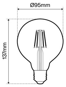 Lampada LED E27 4W a Filamento 150lm/W, No Flickering - G95 Colore  Bianco Caldo 2.700K