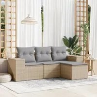 Set Divano da Giardino 4 pz con Cuscini Beige in Polyrattancod mxl 90109