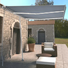 Tenda Da Sole Retrattile Manuale Con Led 350x250cm Blu E Bianco /