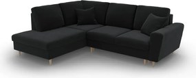Divano angolare nero allungabile e con contenitore (con penisola a sinistra/a L) con rivestimento in velluto Kyoto – Cosmopolitan Design