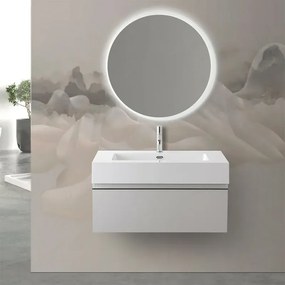 Mobile sospeso 80 cm grigio perla lavabo in resina e specchio LED Iside