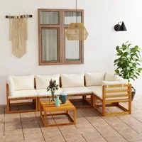 Set Divani da Giardino 6 pz con Cuscini Crema Massello Acacia