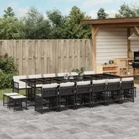 Set da Pranzo da Giardino 17 pz con Cuscini Nero in Polyrattan 3211722