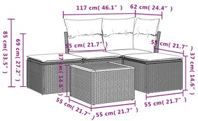 Set divani da giardino 5 pz con cuscini in polyrattan nero