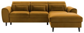 Divano angolare giallo allungabile/con contenitore (con penisola a destra/con chaise lounge) e rivestimento in velluto Foble – ELTAP