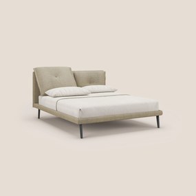 Ibuki letto con cuscini trapuntati regolabili e piedi in mogano in tessuto fiammato impermeabile T03 beige