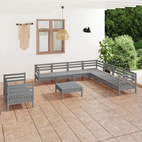 Set Salotto da Giardino 10 pz in Legno Massello di Pino Grigio