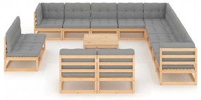 Set divani da giardino 14 pz con cuscini legno massello di pino