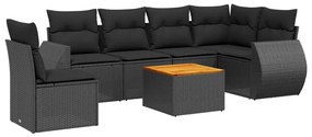 Set divani da giardino con cuscini 7pz nero polyrattan