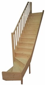 Scala a rampa ¼ di giro Delphis Sinistra, larghezza 60 cm, struttura in legno naturale, gradini in legno grezzo
