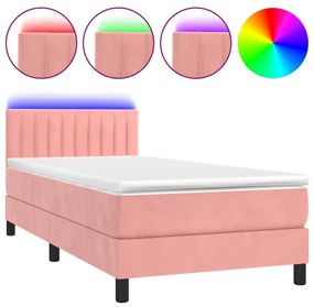 Letto a molle con materasso e led rosa 90x200 cm in velluto