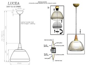 Lucea Lampada a sospensione Ermo, colore ottone antico, Ø 30 cm, vetro/metallo