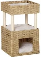 EasyComfort Casetta per Gatti a 3 Livelli in Rattan PE con Cuscini Lavabili in Peluche, 40x40x70cm