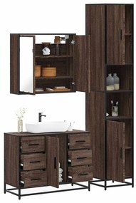 Set Mobili Da Bagno 3 Pz Rovere Marrone İn Legno Multistrato /
