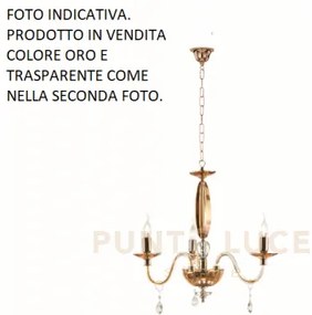 Lampadario cecilia 3 luci vetro e cristallo oro e trasparente attac...