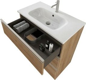 Mobile bagno a terra 80 cm Master rovere con lavabo e specchio contenitore