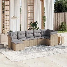 Set divano da giardino 7 pz con cuscini beige misto polyrattan