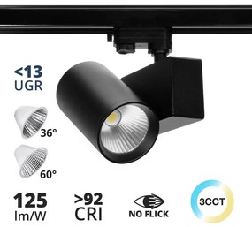 Faro LED 42W Binario Trifase CRI92, UGR13, 36°/60° con driver Philips, Nero Colore Bianco Variabile CCT
