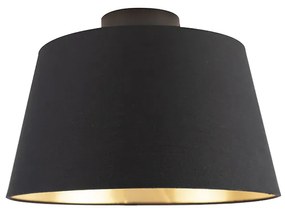 Plafoniera con paralume in cotone nero con oro 32 cm - Combi Black