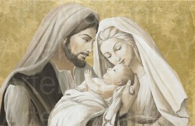 Arte Mariani Capezzale quadro dipinto a mano Sacra famiglia foglia oro 60 x 110 cm