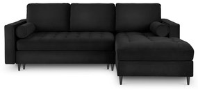 Divano letto angolare in velluto nero, angolo destro Santo - Milo Casa