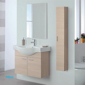 Mobile Bagno Sospeso "Stella" Da 80 cm C/Due Ante Lavabo E Specchio Finitura Larice