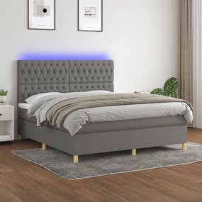 Letto a molle materasso e led grigio scuro 160x200cm in tessuto